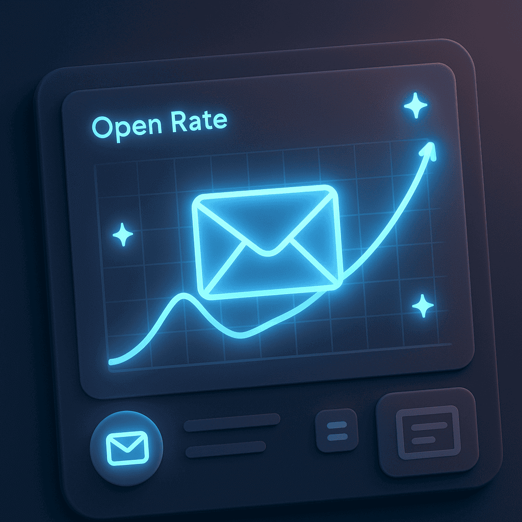 Digital illustration of global email communication via devices with flying envelope icons.