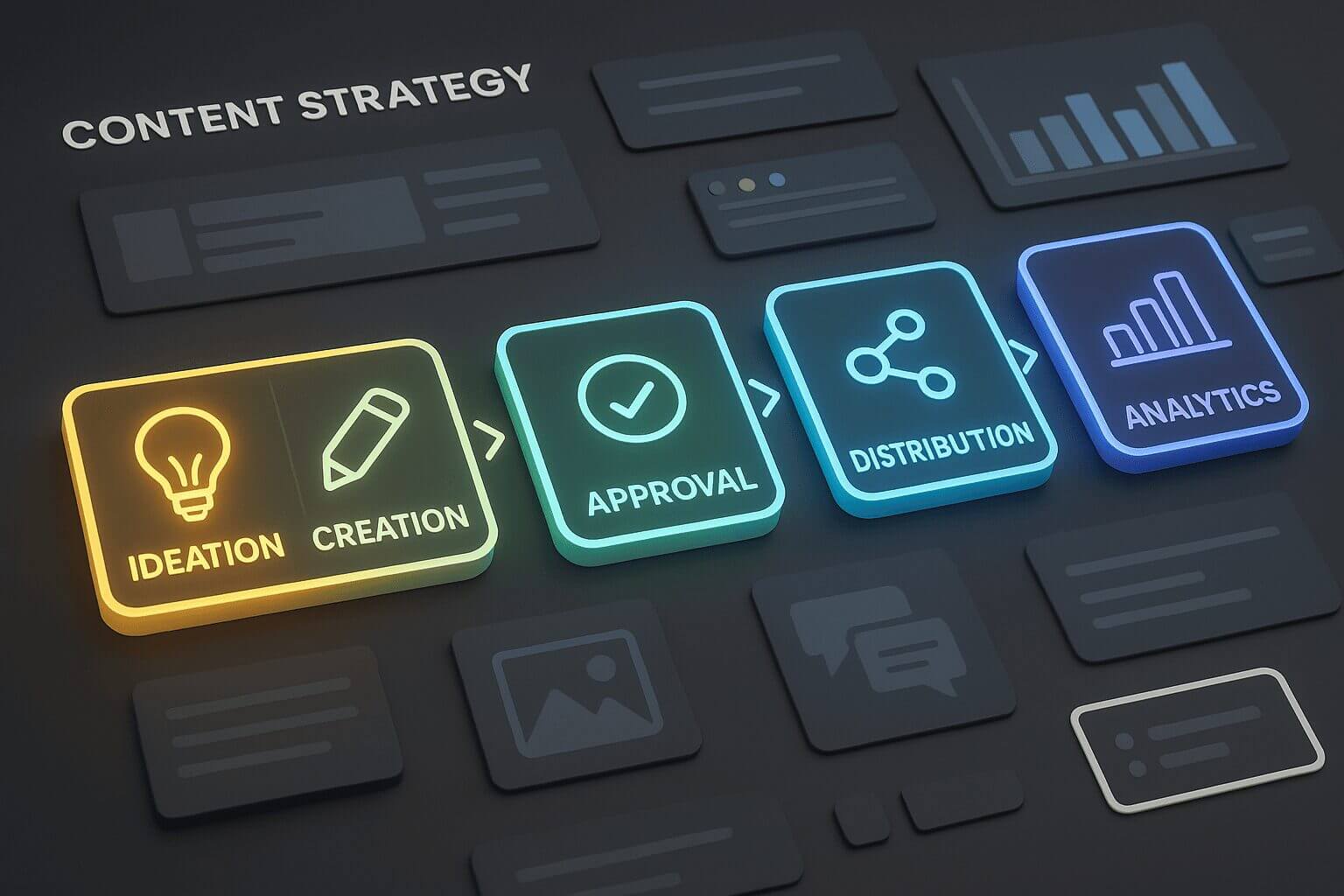 Content Strategy: From Ideation to Analytics Content strategy process: ideation, creation, approval, distribution, analytics in marketing.