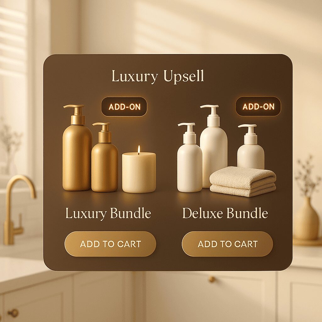 Luxury and Deluxe Skincare Bundles for Home Spa Luxury and deluxe home spa skincare bundles with gold and white bottles, candle, towels.