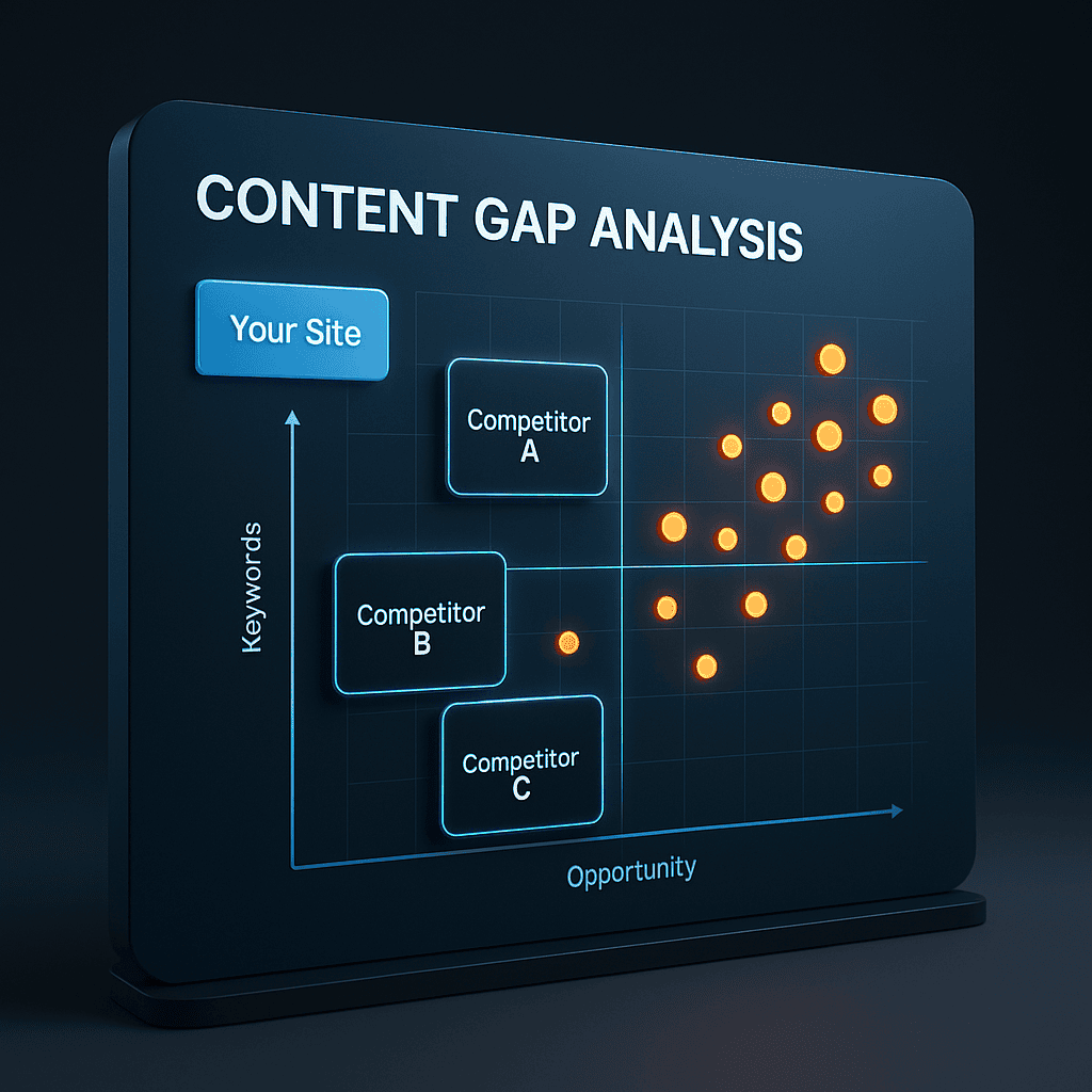 SEO content gap analysis chart showing keyword opportunities for your site versus competitors.