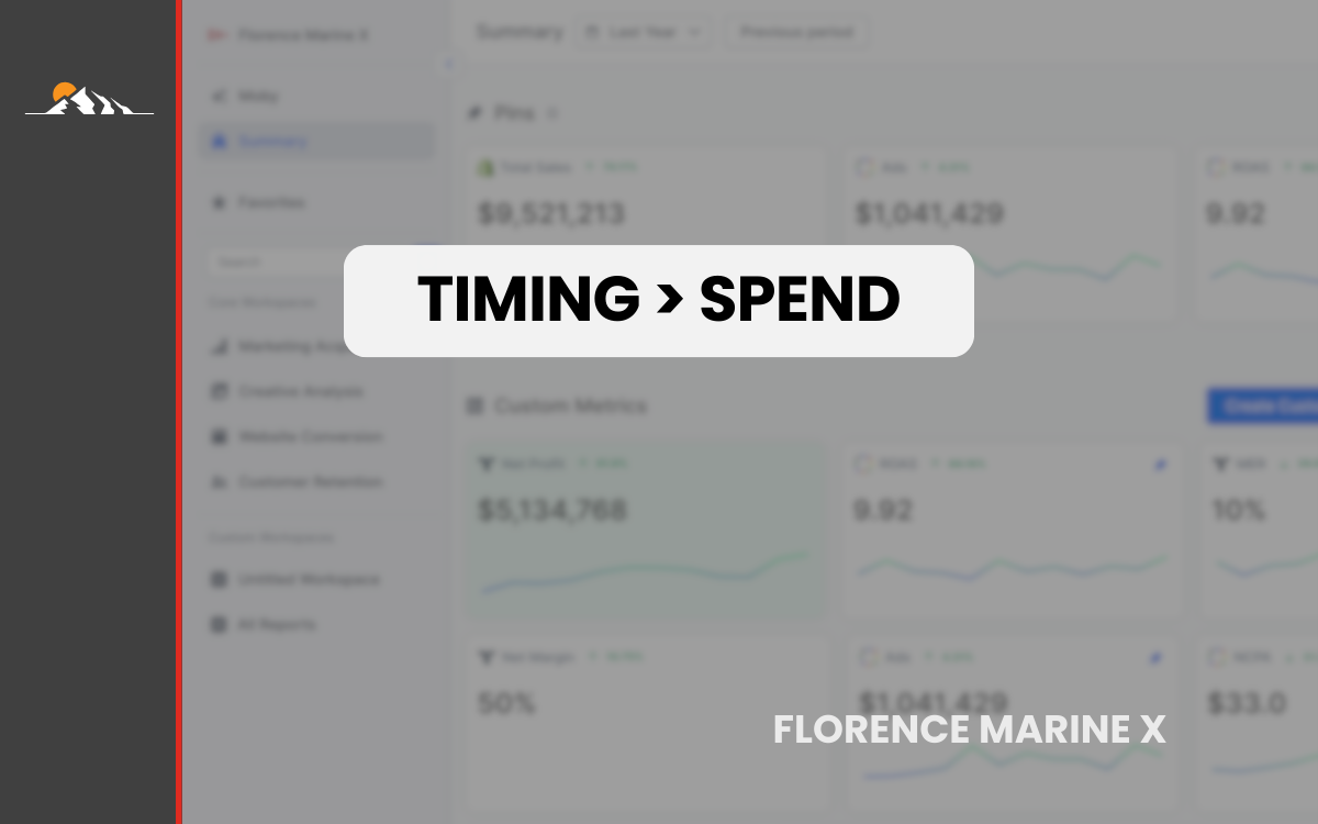 Timing over spend message on blurred marketing analytics dashboard hero image