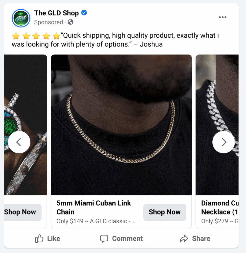 Gld Shop Meta Retargeting Review Carousel Ad