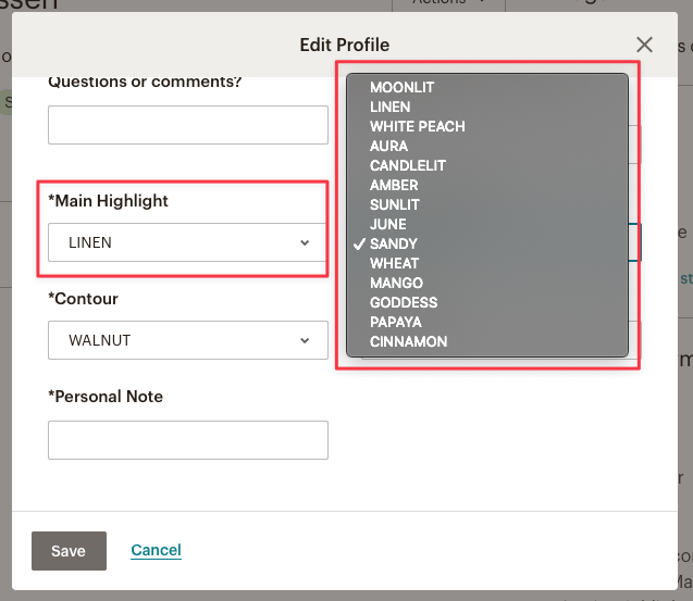 Amanda Earnest Color Match Selection Menu Example