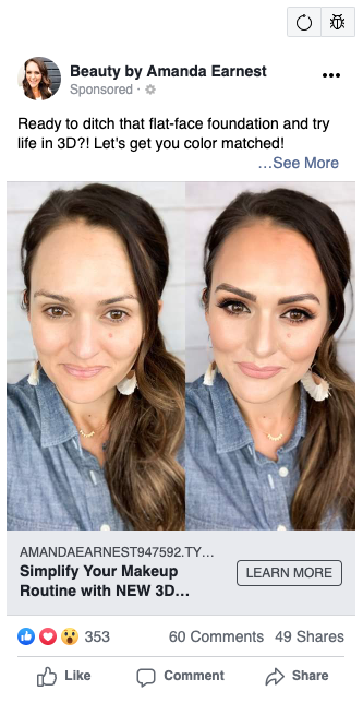Amanda Earnest Makeup Tutorial Facebook Ad